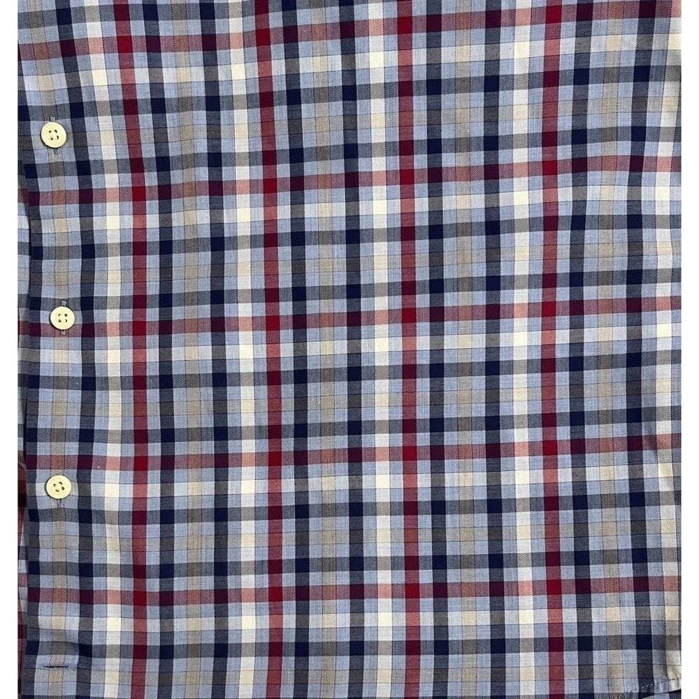 Peter Millar Classic Fit Blue Red Plaid Button Down Shirt Long Sleeve XL Cotton